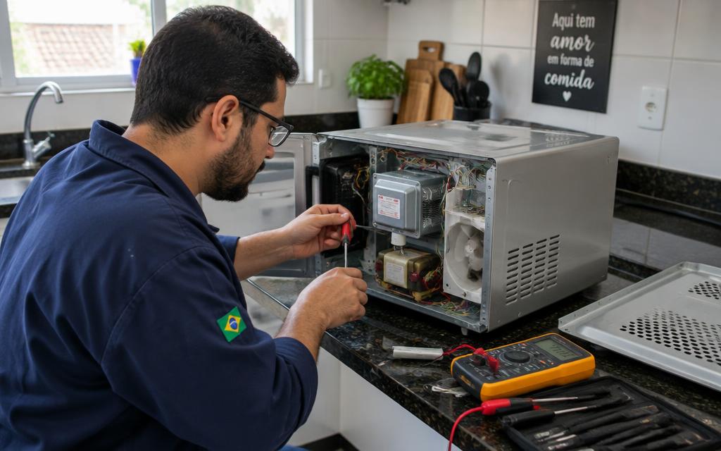 Técnico da ConsertaLar fazendo conserto de forno micro-ondas em Sorocaba e região